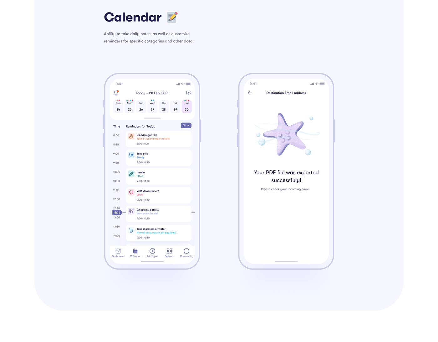 Neap calendar screen for reviewing logged health data over time