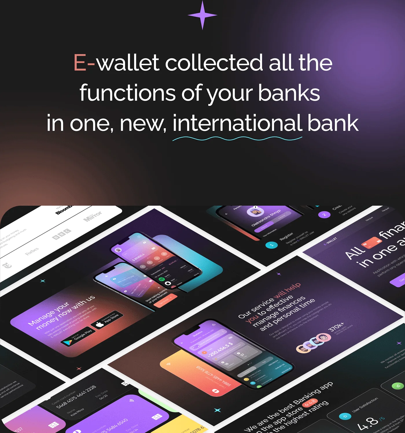 e-Wallet positioning slide describing a single app combining the functions of multiple banks