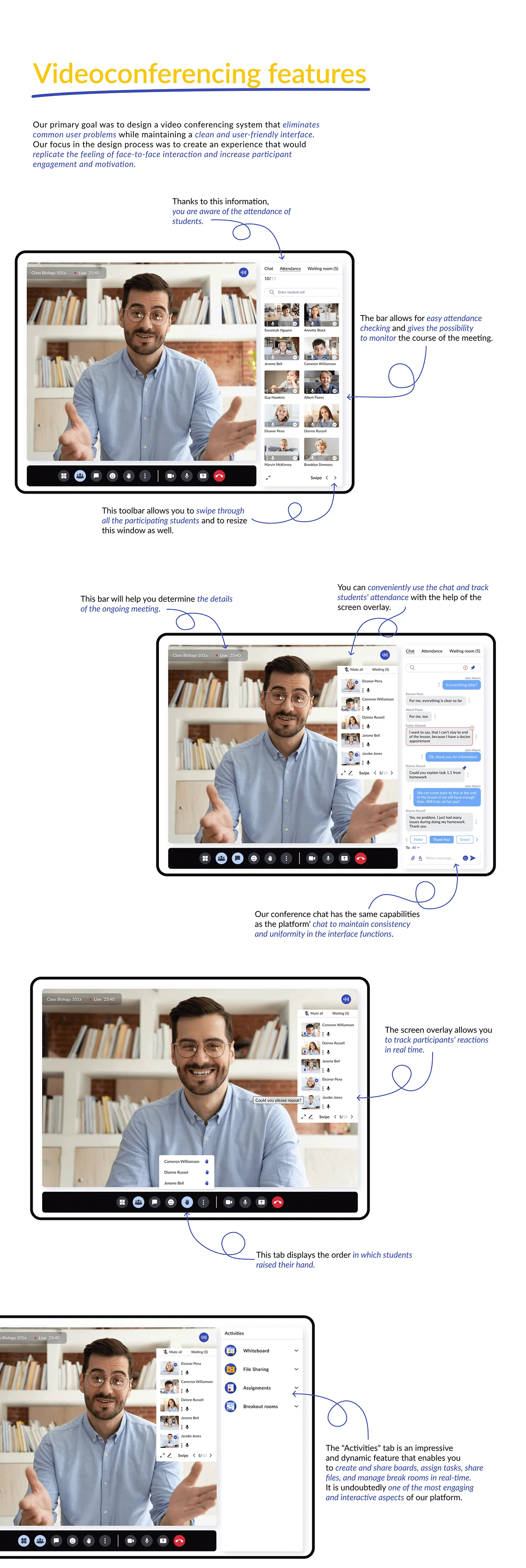 Teachy video conferencing features for online classes
