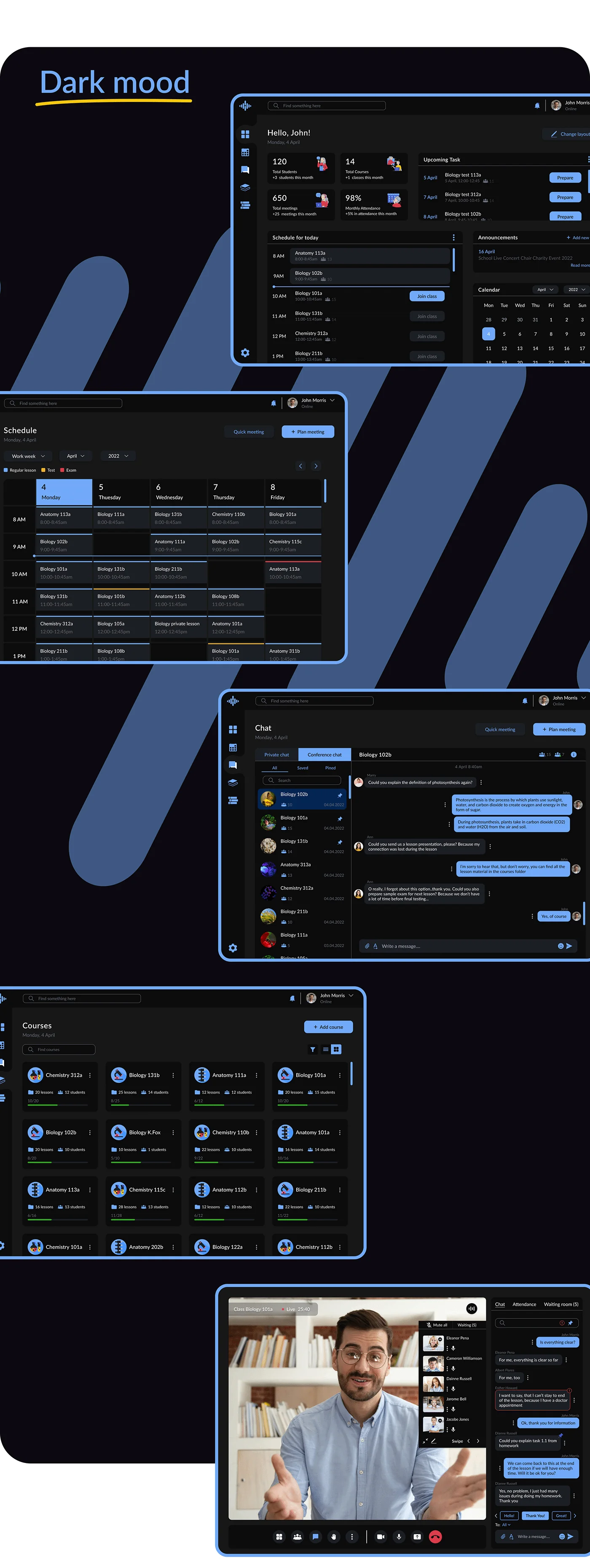 Teachy dark mode and mobile version interface designs