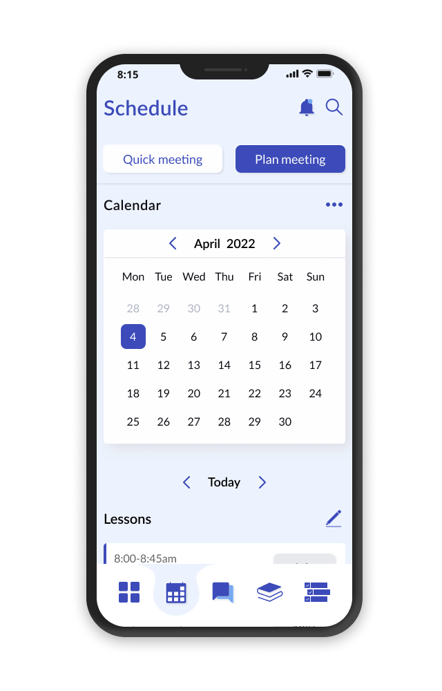 Teachy mobile courses screen listing enrolled classes and lesson counts