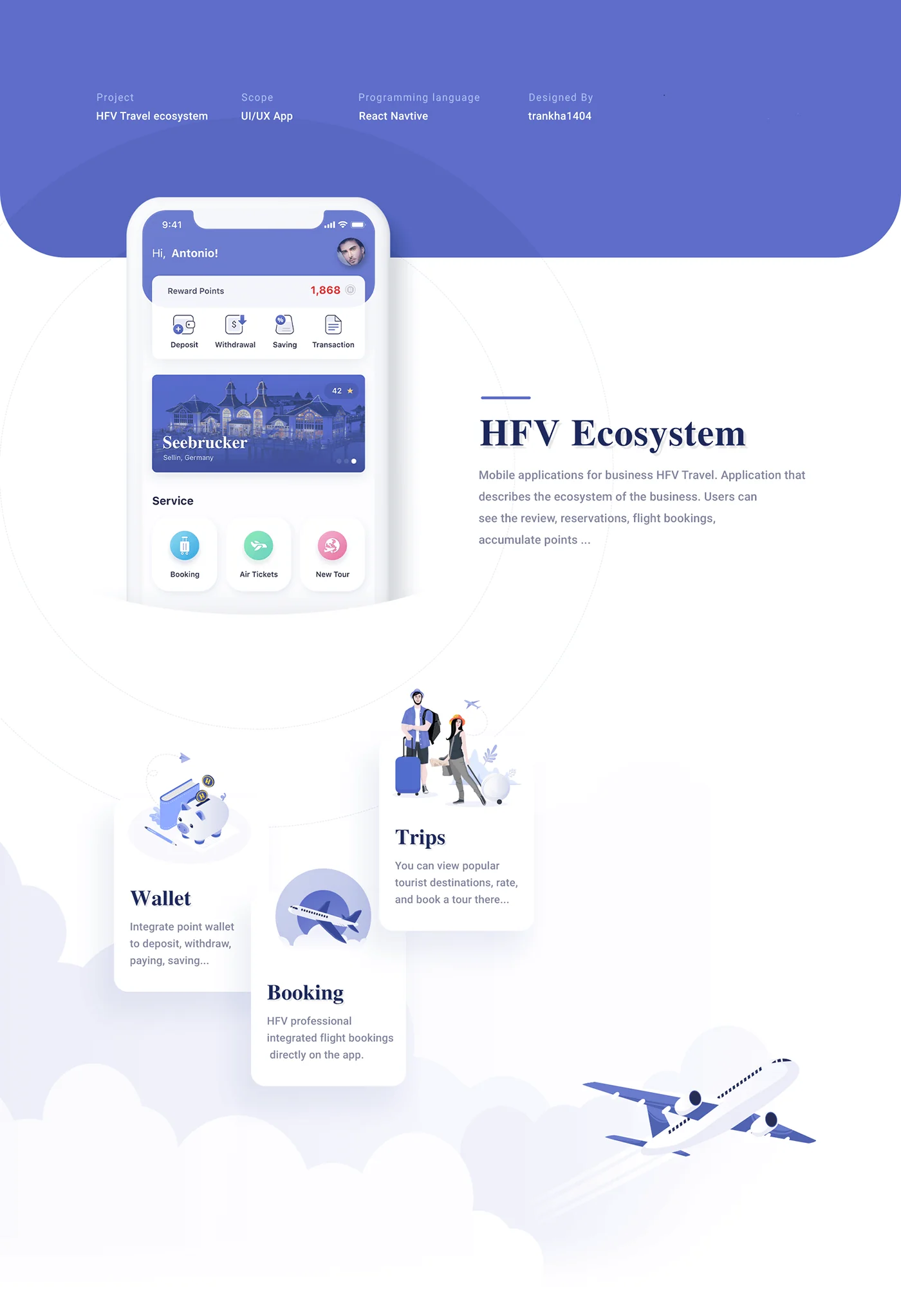 HFV travel ecosystem overview covering wallet, trips and booking modules